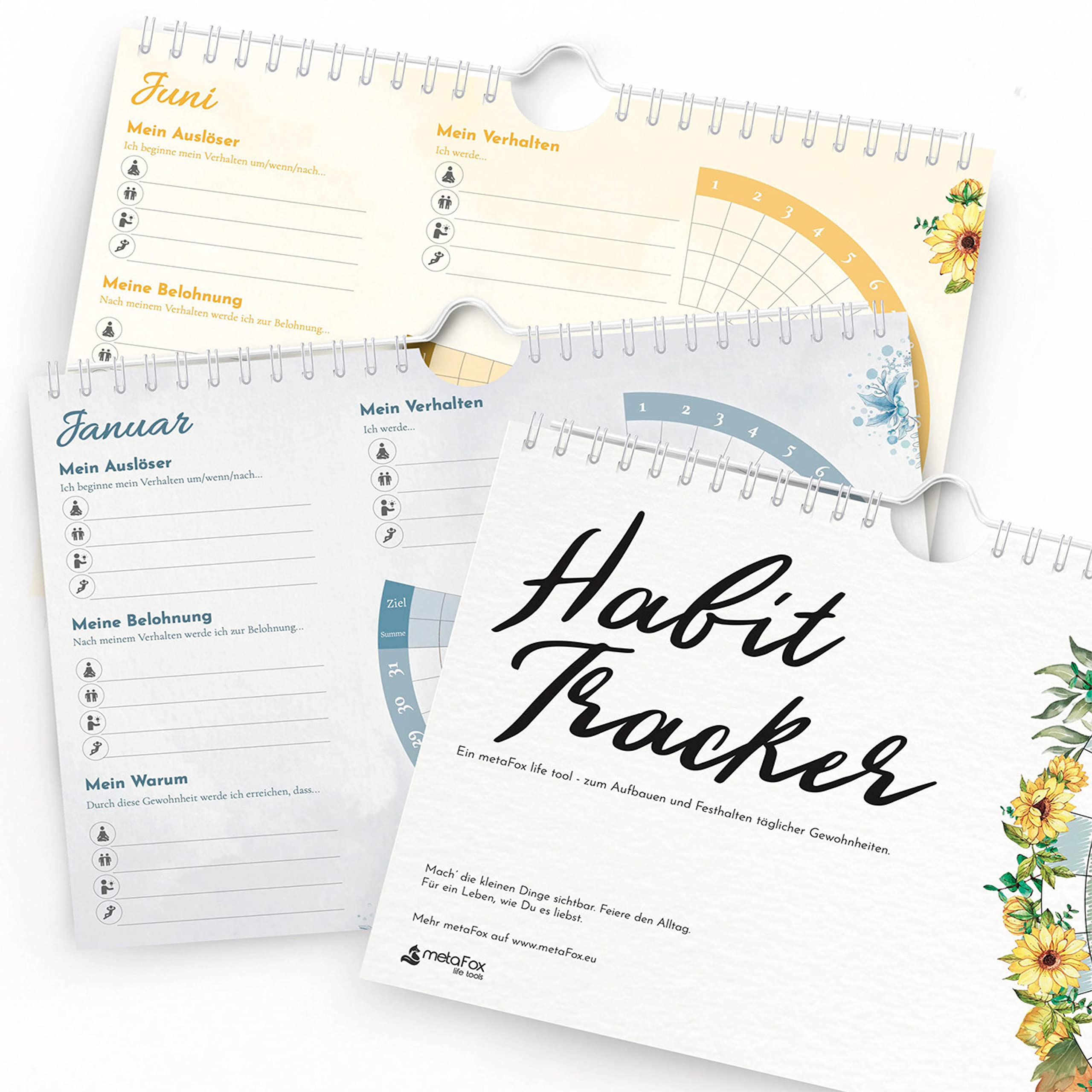 metaFox Habit Tracker Calendar - Habit Planner in Spiral Journal to Build Little Habits and Make it Stick - Undated 12-month Habit Calendar and Goal Planner