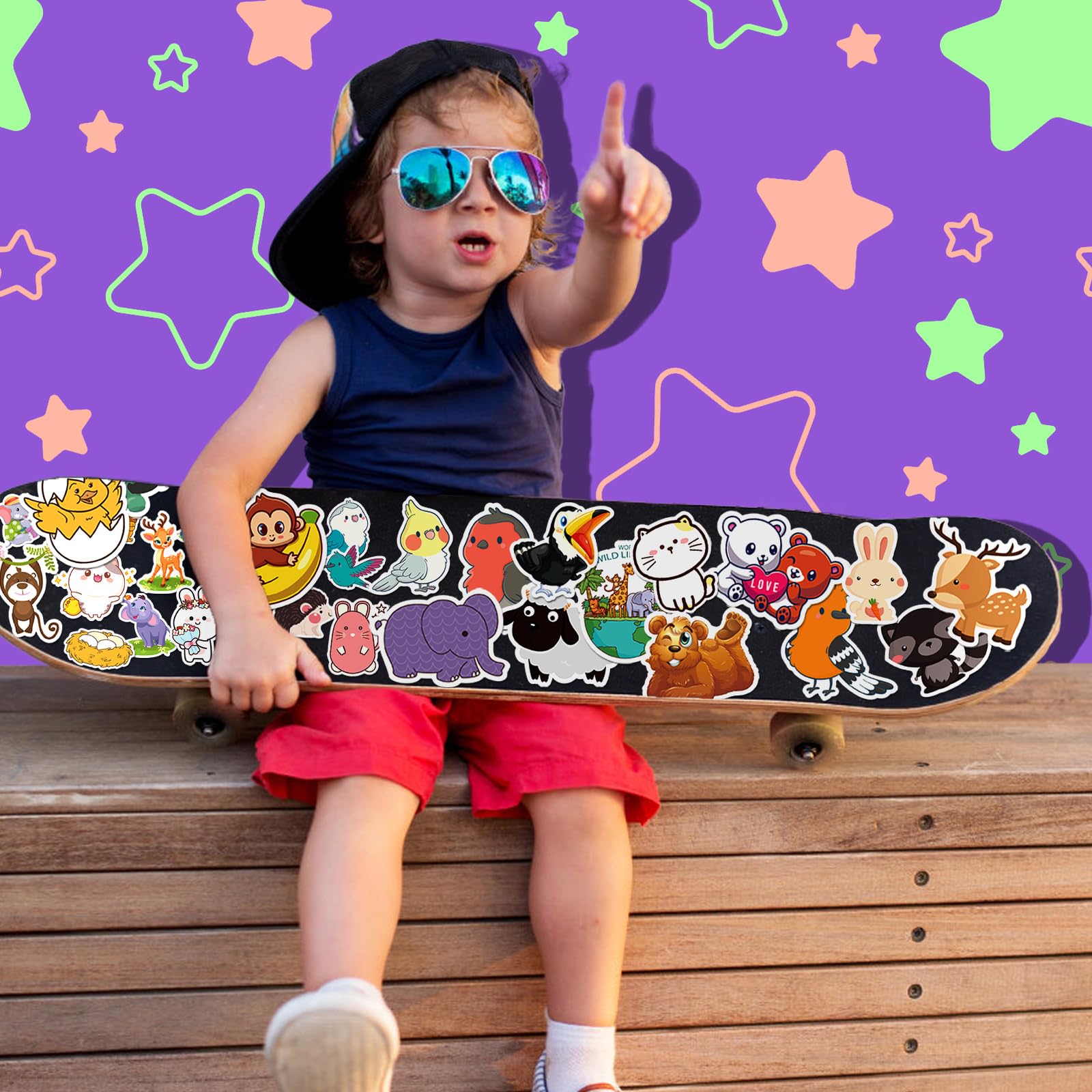 Stickers for Kids, 100 pcs Water Bottle Stickers for Kids, Cute Animal Vinyl Waterproof Stickers for Laptop Computer, Kawaii Stickers for Boys Girls Teachers Classroom Prizes for Students