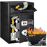 2.8 CUB Depository Drop Safe Fireproof, Front Drop Slot Lock Box with Digital Combination and Anti-Fishing, Silent Deposit Safe Box, Security Money Safe for Cash Slips Expense Business Office Home