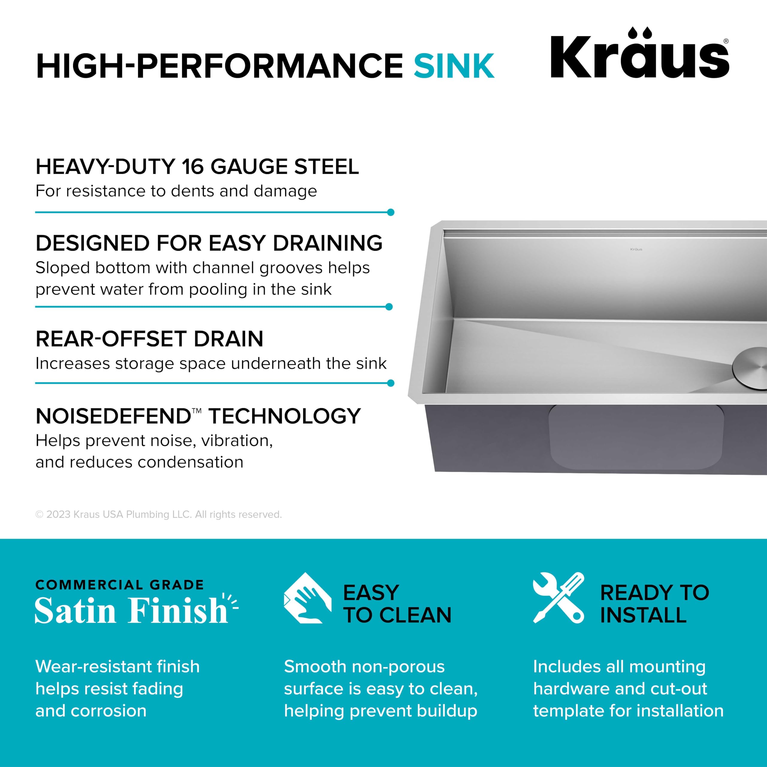 KRAUS Kore 32-Inch Undermount Workstation 16 Gauge Single Bowl Stainless Steel Kitchen Sink with Accessories, KWU110-32