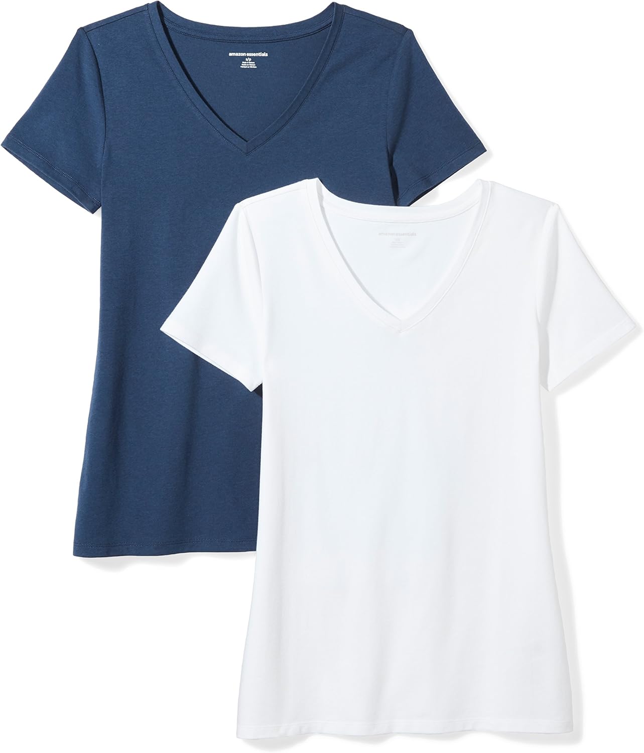  Essentials Women's 2-Pack Classic-Fit Short-Sleeve V-Neck T-Shirt: Clothing