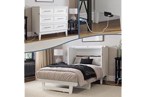 AFI, Santa Fe Twin Murphy Bed Chest with 6" Mattress & Built-in USB Charger, White