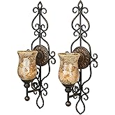 Touch of Class Leyanna Mosaic Wall Sconce Pair - Aged Brown, Victorian Style, Made of Metal, Glass - Antique Sconces, Medalli