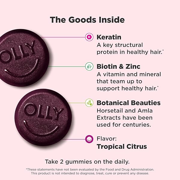 OLLY HEAVENLY HAIR GUMMY, SUPPORTS HEALTHY HAIR, KERATIN, BIOTIN, AMLA, CHEWABLE SUPPLEMENT, 30 DAY SUPPLY – 60 COUNT