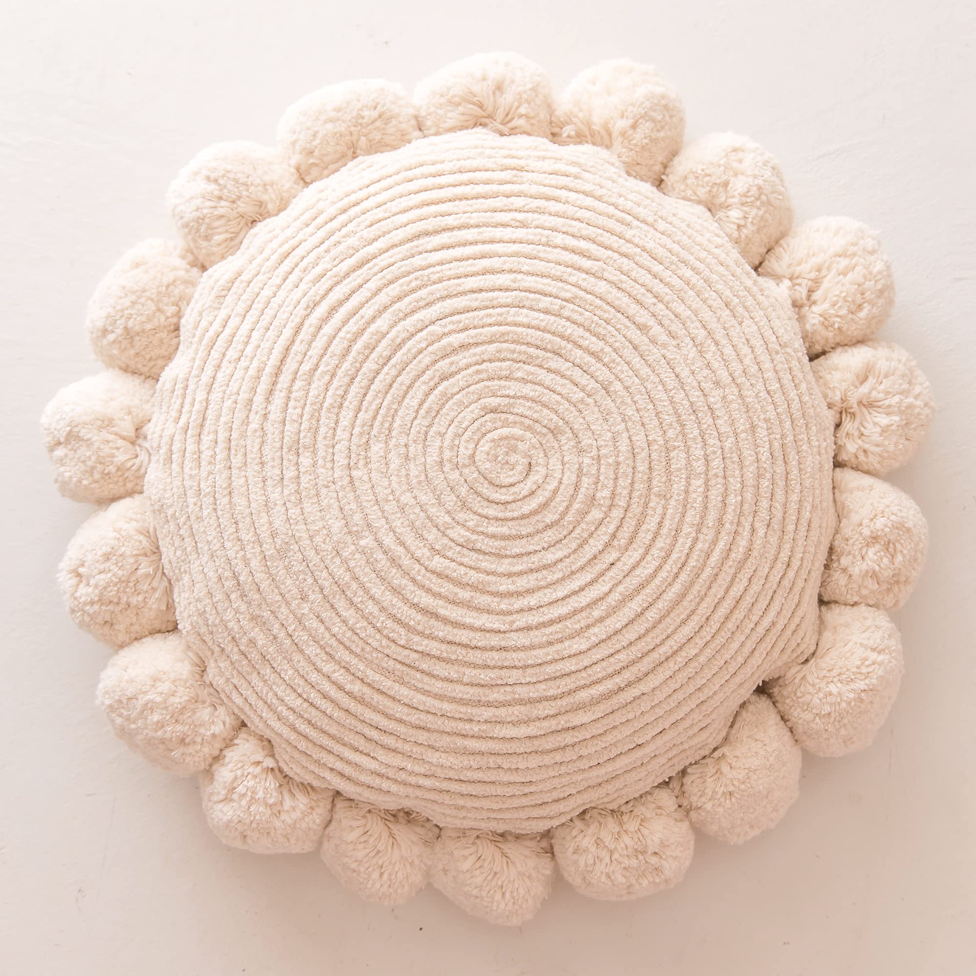 Photo 1 of Banilla Bohemian Round Pillow Cover 16 Inch | 100% Cotton Decorative Pillow Hand Tufted with Chunky Textured Poms | Boho Throw Pillow for Bed or Couch | Natural White Throw Pillow Cover
