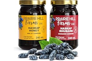 Prairie Hill Farms Haskap Honey & Rhubarb Spread Combo Pack. 100% Made In Canada From Naturally Grown Haskap Berries. Perfect