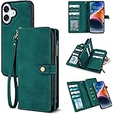 TwoHead Wallet Case Compatible with iPhone 17,Detachable,Magnetic,11 Cards Holder,PU Leather All-Round Protective Phone Case with Change Pocket(6.3 in,Green)