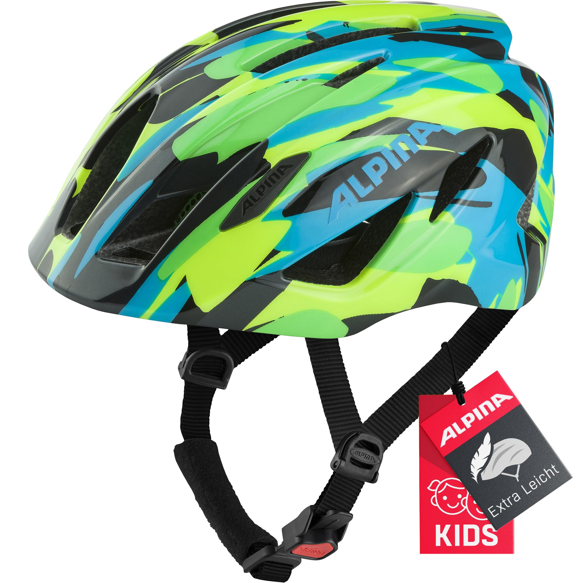 ALPINA Unisex - Children, PICO cycling helmet, neon-green blue gloss, 50-55 cm