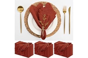 ABKLESACH 36 Pack Terracotta Napkins Cotton Linen Napkins 16 x 16 Inch Terracotta Napkins Cloth Handmade with Fringe Soft Cloth Napkins Washable Rustic Dinner Napkins Cloth for Wedding Party Dinner Table
