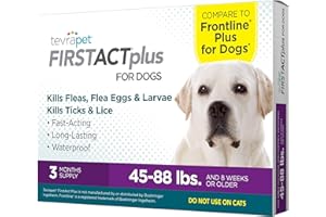 TevraPet FirstAct Plus Flea and Tick Topical for Dogs 45-88 Pounds, 3 Applicators