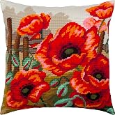 Brvsk Floral Stamped Cross-Stitch Kit for Adults and Beginners &mdash; Poppies 16&Prime;&thinsp;&times;&thinsp;16&Prime; with Clear, Precise Printed Design on Cotton Canvas; Includes 2 Needles, Yarn, and Easy-Read Chart