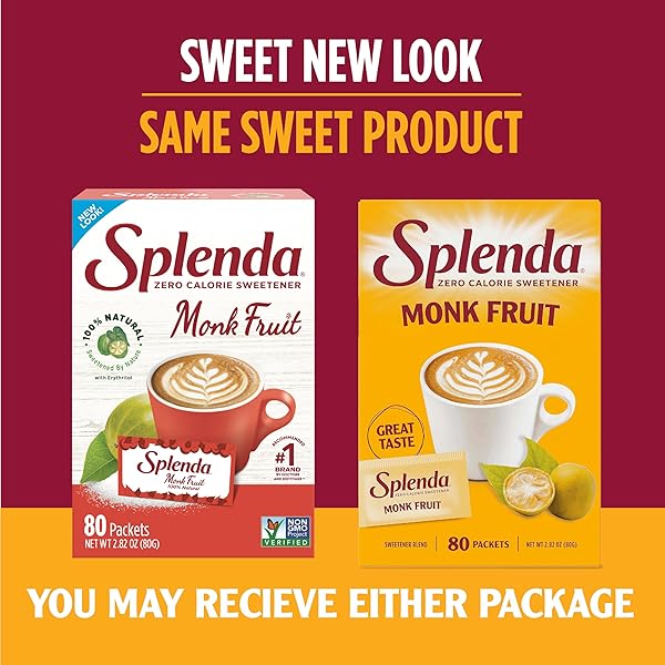 SPLENDA MONK FRUIT ZERO CALORIE PLANT BASED SWEETENER, NO ERYTHRITOL, KETO SUGAR SUBSTITUTE (80 COUNT)