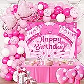 Cartoon Cat Theme Birthday Party Decorations Kit - Pink Hot Pink Balloons with Arch Garland for Background Birthday Girls Kids