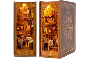 Jioustoy DIY Book Nook Kit for Adult, Booknook Dollhouse Miniature Tiny House Kit 3D Wooden Puzzle Bookend with LED for Bookshelf Insert Decor, Creative Gift for Teens and Adults (Library of Books)