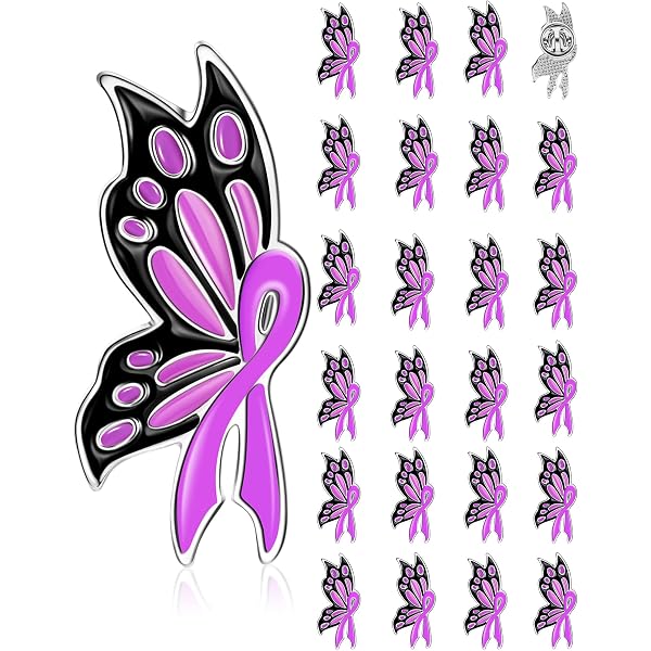 Harloon Domestic Violence Awareness Pins Set - Purple Butterfly Brooches With Inspirational Cards & Bags