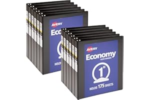 Avery Economy View 3 Ring Binder, 1 Inch Round Rings, 12 Black Binders (05710)