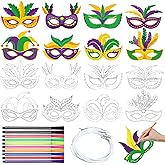 Lenwen 16 Pcs Mardi Gras Coloring Masks Color Your Own Mardi Gras Masks DIY Carnival Masquerade Craft Kits with Pens for Masquerade Birthday Classroom Activities Party Supplies(Carnival)