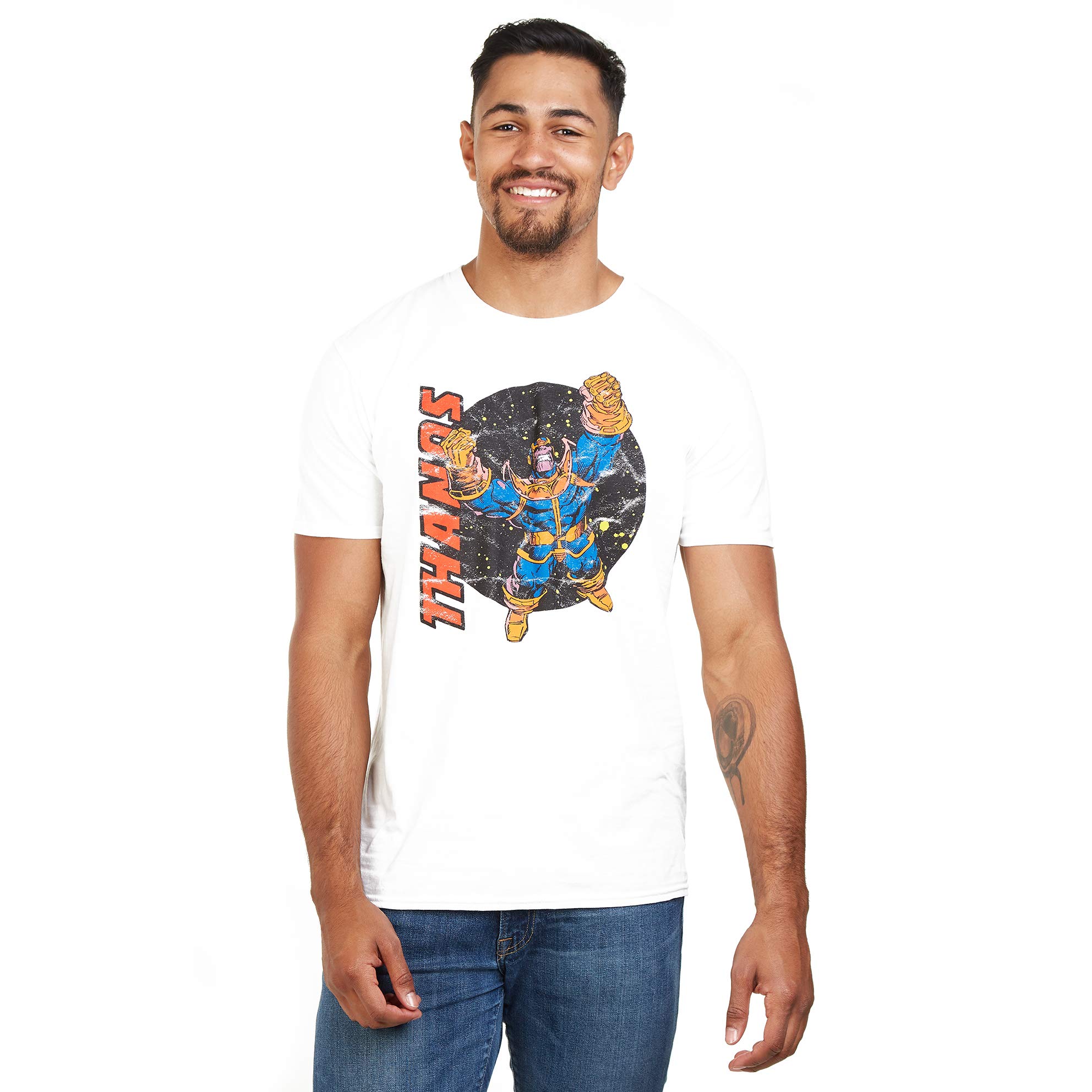 Marvel Men's Warrior Thanos T-Shirt, White (White WHT), Medium (Size:Medium)