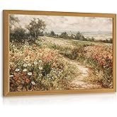 LLEEMPI Vintage Wildflower Wall Art, Country Botanical Wall Decor, Floral Meadow Nature Canvas Painting, Rustic Farmhouse Poster Print for Living Room Bedroom Bathroom Office Wood Framed 12x16 Inch