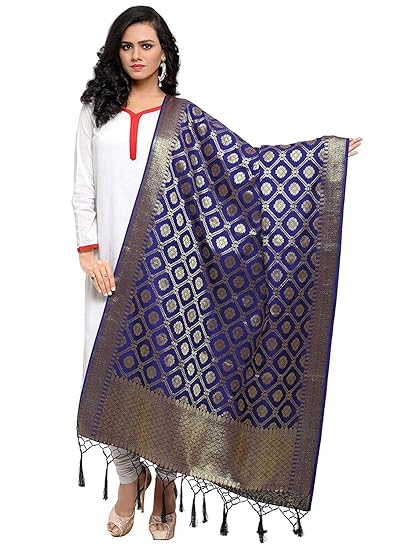 VAIVIDHYAM Womens Silk Dupatta (4_Blue_one Size)