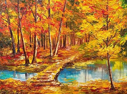 Amazon Com Bgraamiens Puzzle Autumn Forest 1000 Pieces Oil Painting Nature Scenery Series Art Jigsaw Puzzles Toys Games