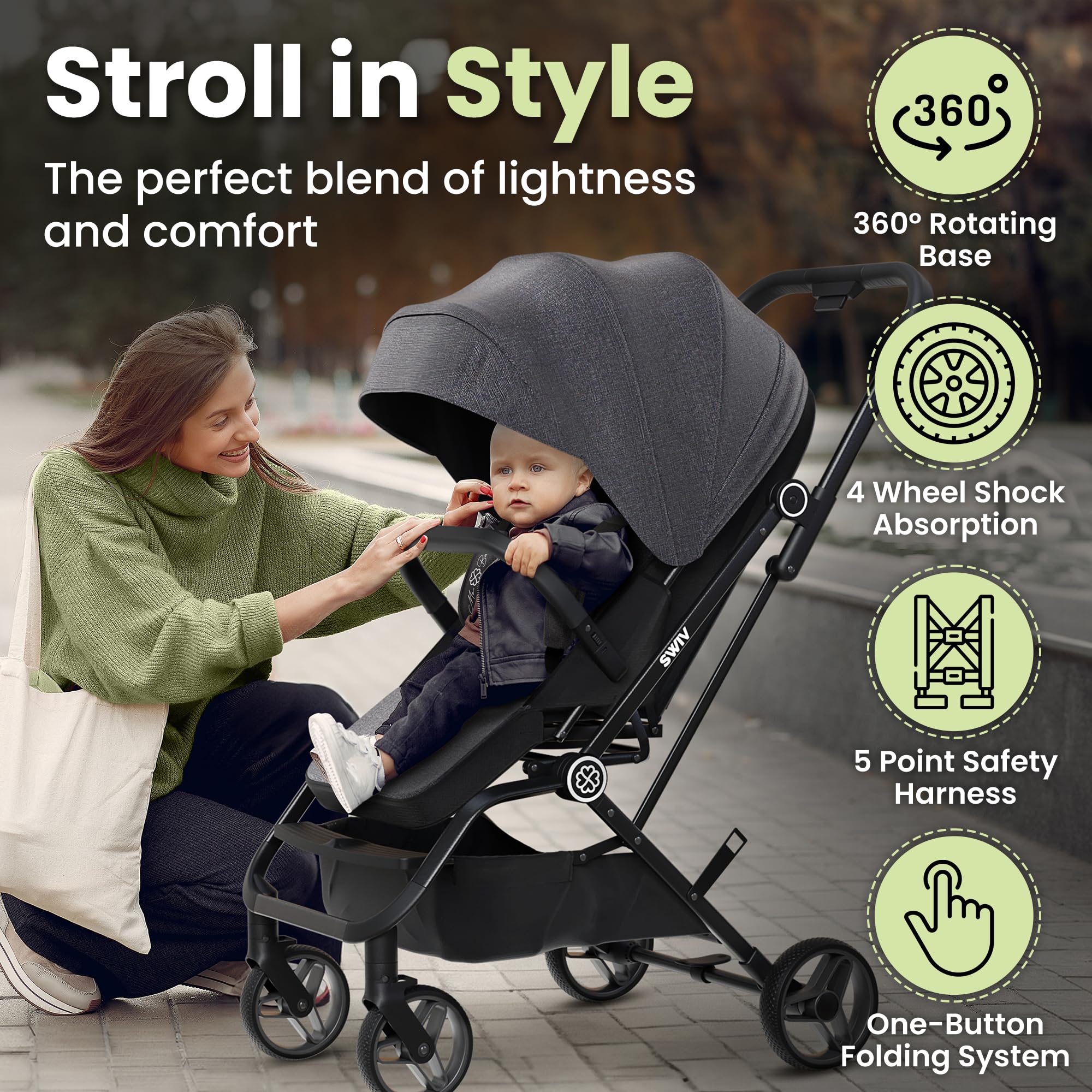 Lightweight Travel Stroller - Aluminum Foldable Stroller for Toddlers 0-4 with 360° Rotating Seat, 3-Way Adjustable Backrest - Compact Strollers for Travel, Airplane Strollers for Baby & Infant