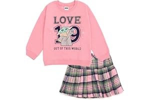 STAR WARS The Mandalorian Grogu Girls Fleece Drop Shoulder Sweatshirt & Pleated Skirt Toddler to Big Kid Sizes (2T - 14-16)