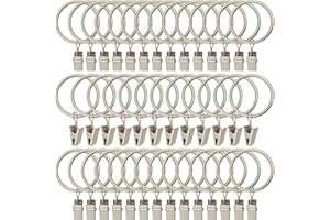 AMZSEVEN 40 Pack Metal Curtain Rings with Clips, Drapery Clips Hooks, Decorative Curtain Rod Clips 1.5 in Interior Diameter, 