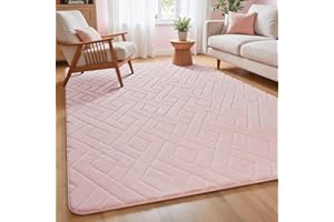 Macgace Ultra Soft Pink Area Rug for Living Room, 5x7 Modern Geometric Shag Rugs with Nonslip Backing for Bedroom, Washable Fuzzy Carpet for Cozy Kids Girls Room Nursery