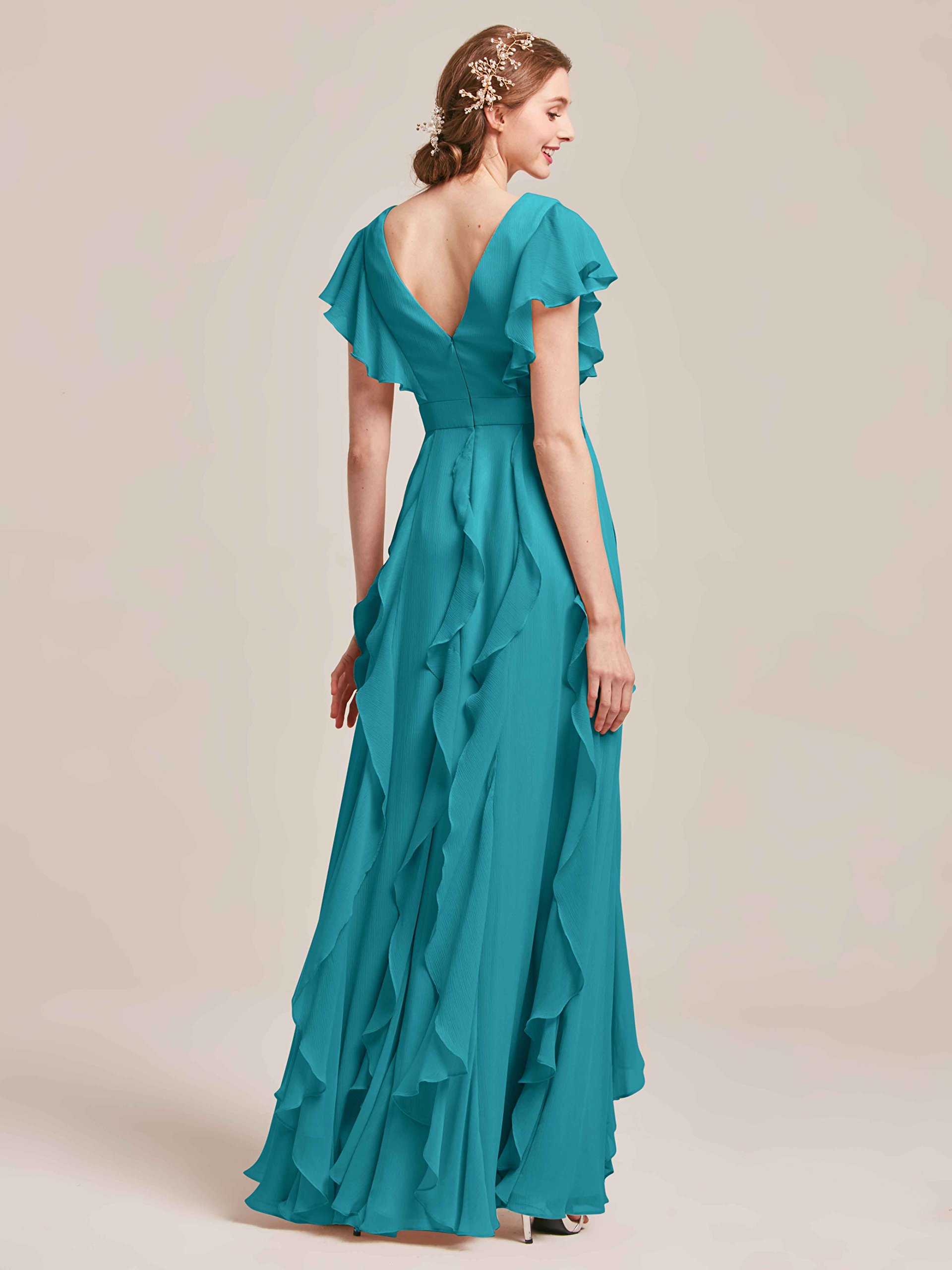AW BRIDAL Chiffon Bridesmaid Dresses with Sleeves Long Prom Dresses Women's Wedding Guest