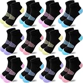 Tsmollyu Girls Socks 12 Pairs Ankle Socks for Girls Kids Athletic Cotton Sports Sock Running Low Cut Sock