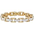 PalmBeach Men's Yellow Gold-plated Genuine Diamond Accent Fancy Link Bracelet (8.5mm), Box Clasp, 8.5 inches