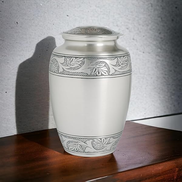 LIGHTNPRO PEWTER CREMATION URN FOR HUMAN ASHES ADULT, HAND CRAFTED CARDINAL BURIAL AND FUNERAL MEMORIAL KEEPSAKE WITH ELEGANT FINISH & SCREW TOP LID – 10 INCH – SILVER