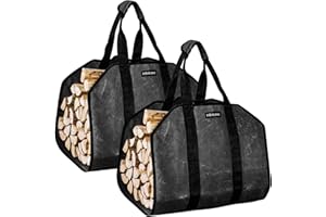 Infinicare Firewood Carrier with Handles - 2pcs Heavy Duty Canvas Firewood Bag with Handles | Durable Wood Carrier for Firewood | Suitable for Indoor Fireplace and Outdoor Camping - Black