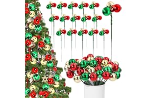 Haiabei 18Pcs Christmas Ball Ornaments on Wired Picks Plastic Xmas Ball Ornament 7.9 Inch Shiny Shatterproof Xmas Picks for C