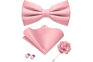 JEMYGINS Solid Color Pre-tied Bow Tie and Pocket Square Cufflinks Lapel Pin Sets for Men 4PCS