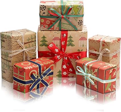 Noel 6 Feuilles De Papier Cadeau Pliees Pour La Famille Les Enfants Les Amis Les Filles