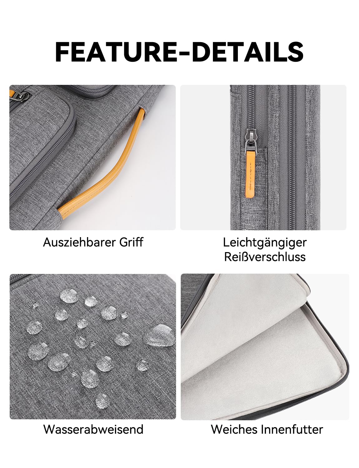 DOMISO Laptoptasche Laptop Hülle Tasche für 16 Zoll MacBook Pro 16 M5(2026)/M4(2025)/M3/M2/M1/Max,15,6 zoll Laptophülle Damen Wasserdicht Notebook Sleeve Case Bag Schutzhülle mit Griff,Grau 5