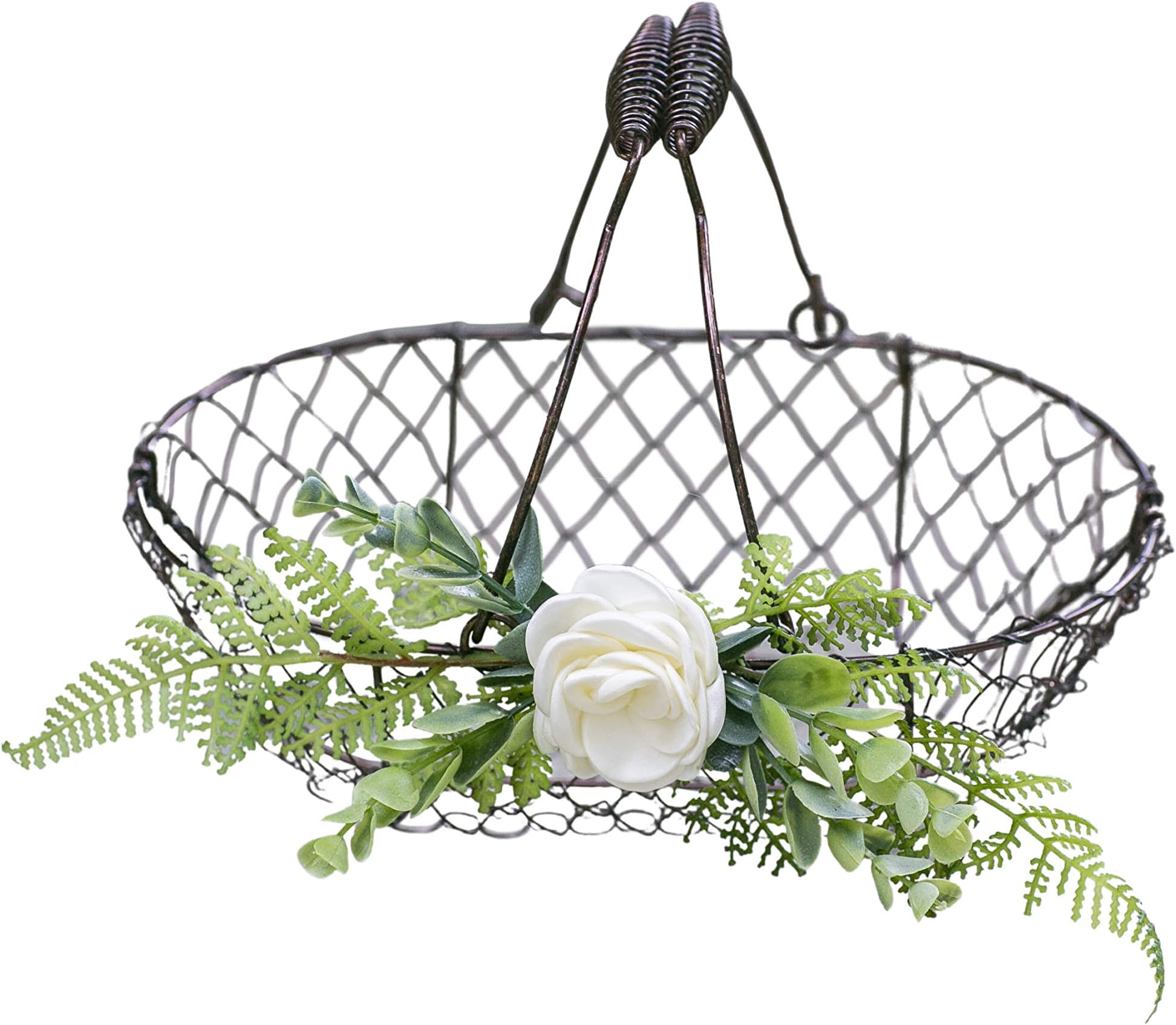 Wedding Flower Girl Basket - Rustic Copper Wire Flower Girl Basket - Boho Flower Girl - Wedding Basket & greenery by Ragga Wedding