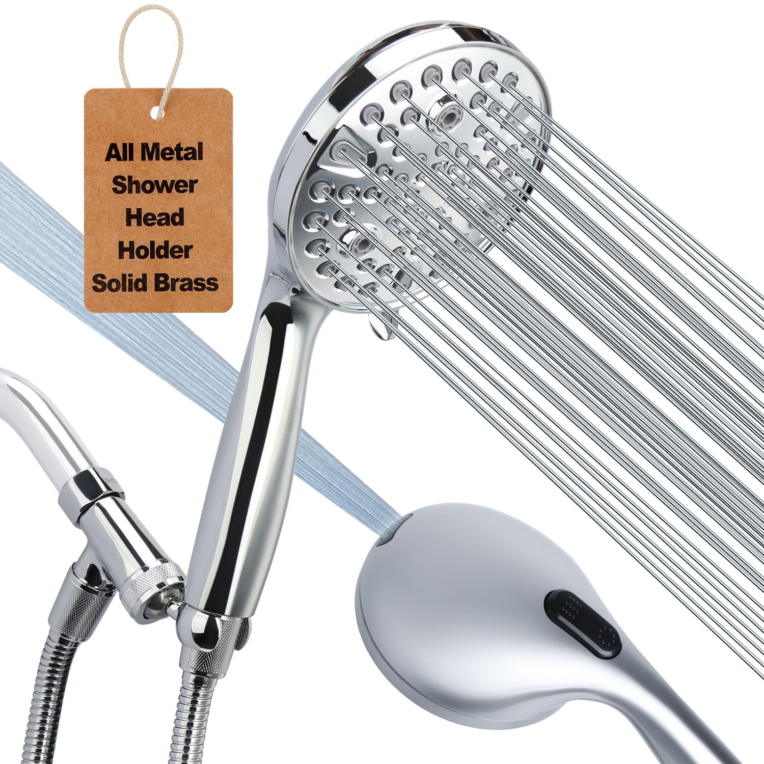 Photo 1 of Shower Head Handheld with All Metal Showerhead Holder and Extra Long Hose 6 ft. 10 Spray Mode High Pressure Built-in Power Wash Hand Held Showerhead, Handheld Shower sprayer Premium Chrome 2.5 GPM