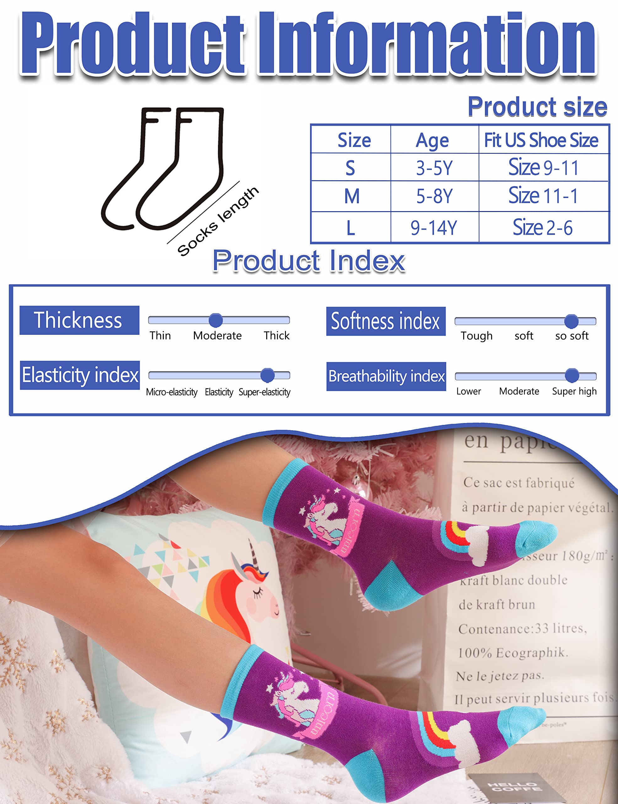 Anlisim Girls Socks Cute Animal Pattern Cartoon Novelty Fashion Soft Cotton Socks 6 Pairs