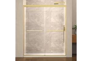 ENSO SENKA 56-60" W x 72" H Semi-Frameless Bypass Sliding Shower Door, Easy-to-Clean Treated Clear Tempered Glass, Brushed Gold