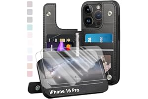 DJDUCK Compatible with iPhone 16 Pro Case Wallet, Card Holder Case with [2 Screen Protectors] Cover with [RFID Blocking Leather] Shockproof Women Men Cases 6.3" for Apple 16 Pro Black