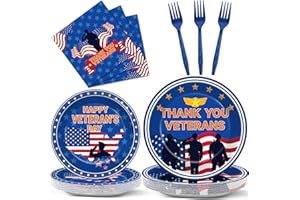 YIAOYINNZ 96PCS Happy Veterans Day Party Supplies Thank You Veterans Plates and Napkins Patriotic Army Deployment Honor Soldier Decoration for American Flag Greeting Heroes Tableware Dinnerware Serves 24 Guests