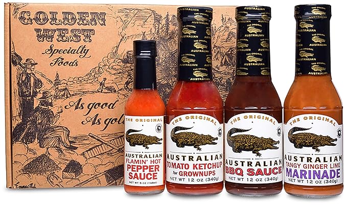 Amazon Com A Taste Of Australia Gourmet Gift Set All Natural Gourmet Sauces In A Handsome Golden West Gift Box Gourmet Sauces Gifts Grocery Gourmet Food