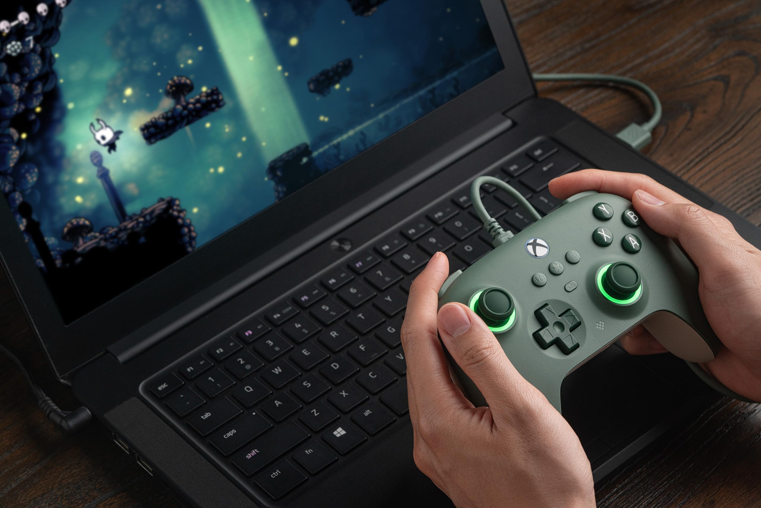 8Bitdo Ultimate C Wired Controller for Xbox with Hall Effect Joysticks and Triggers, RGB Lighting Fire Ring, Compatible with Xbox Series X|S, Xbox One, Windows 10/11- Officially Licensed (Dark Green)