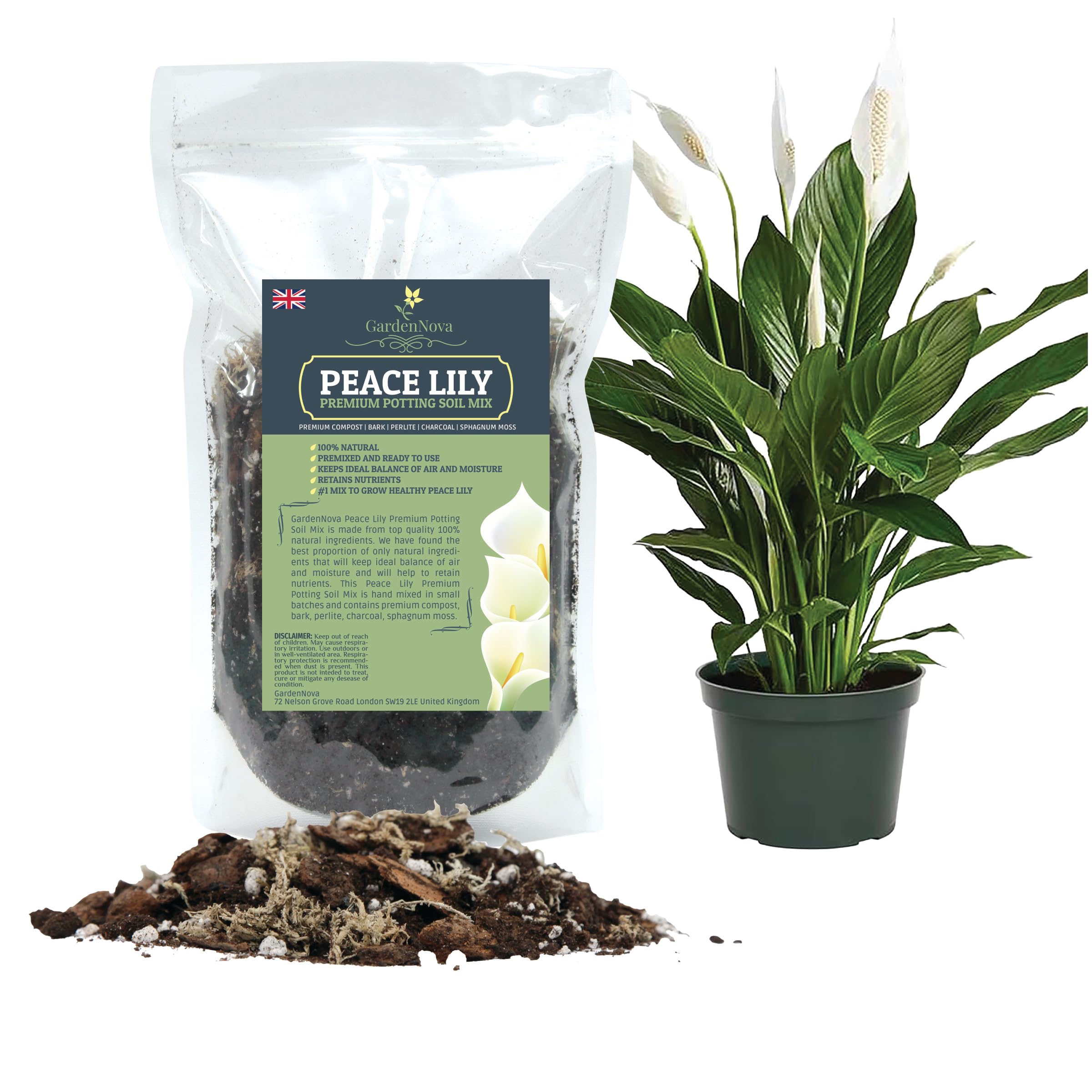 GardenNova's Expert Blend for Peace Lilies: Premium Organic Compost, Bark, Perlite, Charcoal, Sphagnum Ideal for Indoor Plants - [3-Liters Bag] — image 1