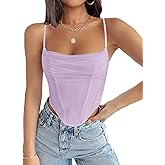 ZESICA Women's Summer Corset Tops Sexy Spaghetti Straps Mesh Bustier Top Cute Camisole Tank Tops
