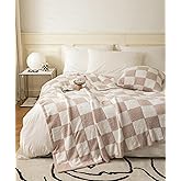 Ultra Soft Cozy Buffalo Checkerboard Grid Fluffy Microfiber Queen Size 90"X90" Bed Blanket Duvet Cover Checkered Knitted Blanket Lightweight Fleece for Sofa Couch Bed Travel Cream