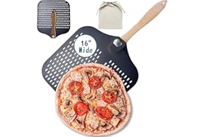Colenza Pizza Peel 16 inch,16" Wx 18" L, Aluminum Pizza Spatula with Foldable Wood Handle and Storage Bag, Non-Perforated (16